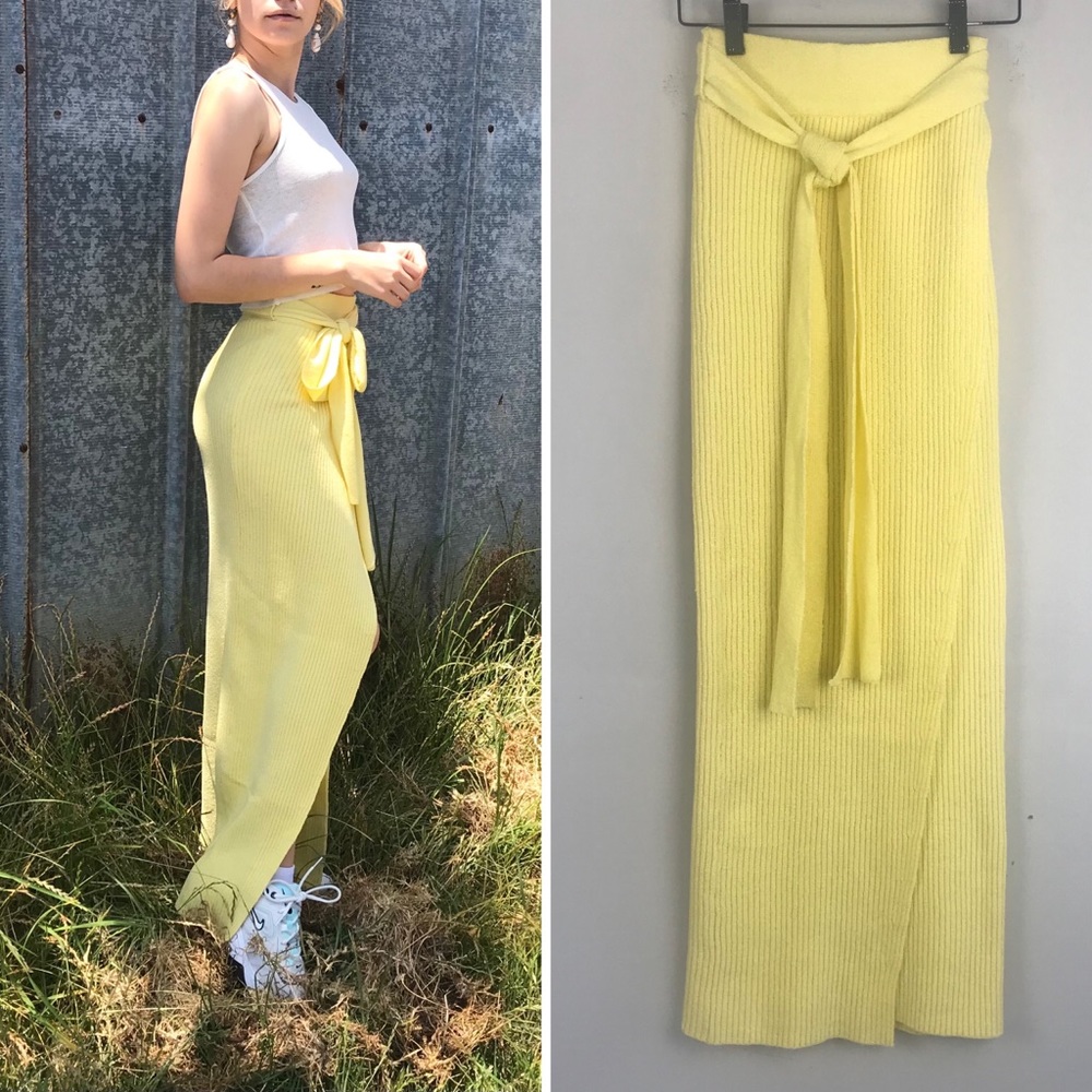 NWOT Free People || Flook/• Calista Ribbed Knit Sash Tie Maxi Skirt XS